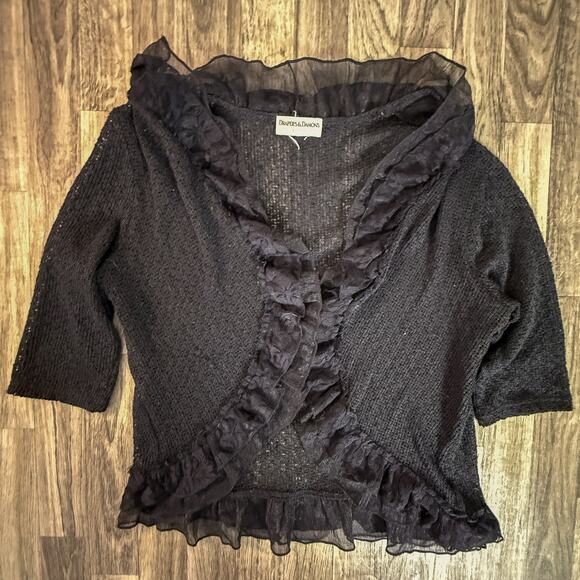 Draper's & Damon’s Petites Black Ruffle Trim Knit Cardigan Sweater Shrug - Picture 1 of 4